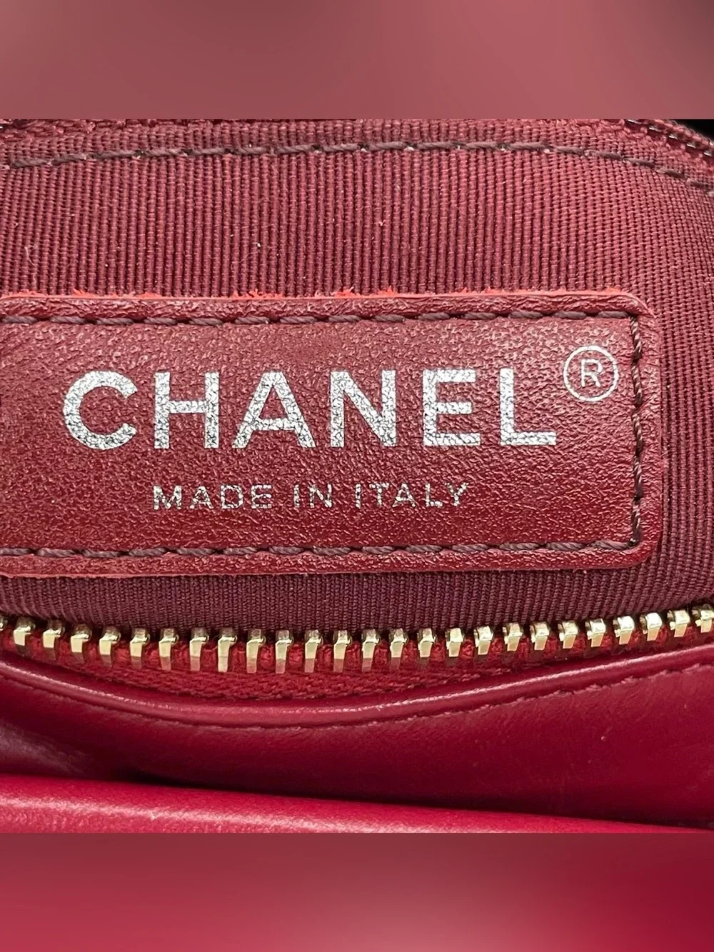 CHANEL Burgundy Quilted Chevron Leather Shoulder Bag with Gold CC Charm